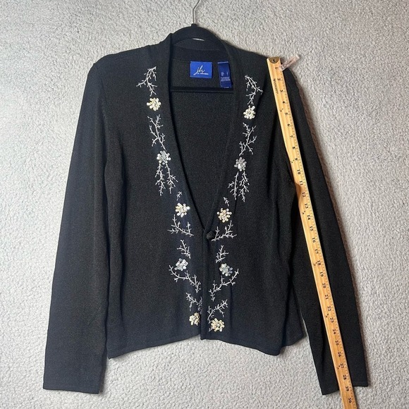J.H. Collections Cardigan‎ Womens L Black Embroidered Sequined Long Sleeve NEW - Picture 5 of 11